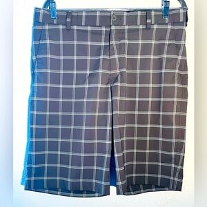 Nike Golf Shorts Mens 34 Performance Stretch Windowpane Check Brown Swoosh Logo